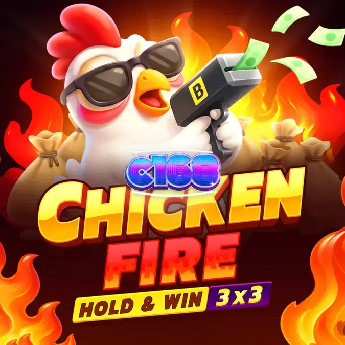 Giao diện trò chơi slot Chicken Fire với các biểu tượng rực lửa